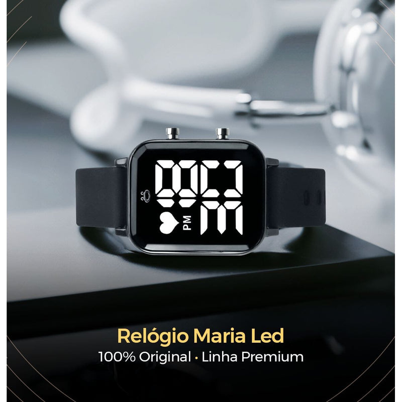 relogio feminino digital led + quadrado aço inox ajustavel