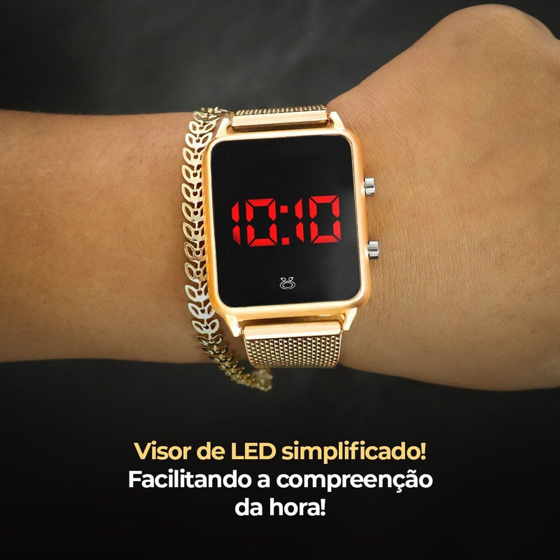 Relogio feminino digital + pulseira + colar brinco + caixa