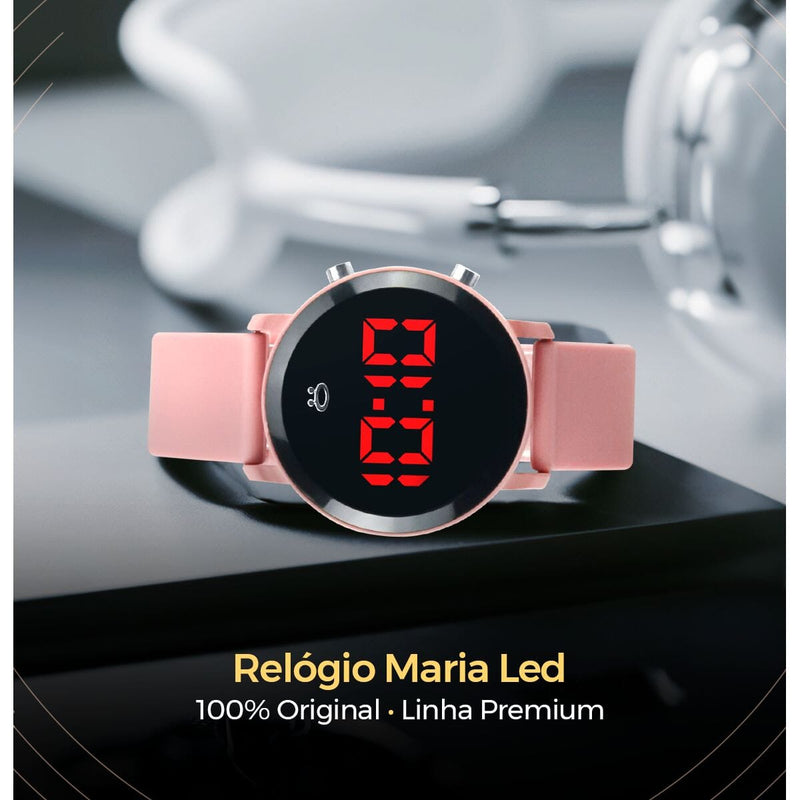 Relogio feminino digital redondo led aço inoxidavel