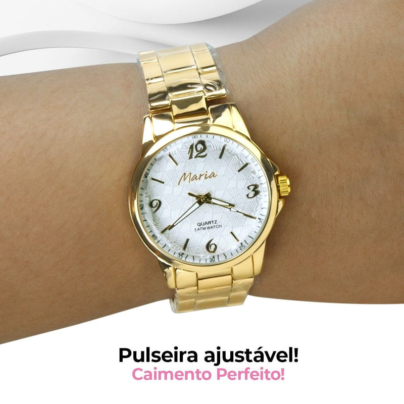 Relogio feminino dourado aço inox caixa dourado analogico