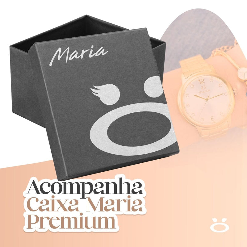 relógio feminino dourado aço inox + pulseira pandora