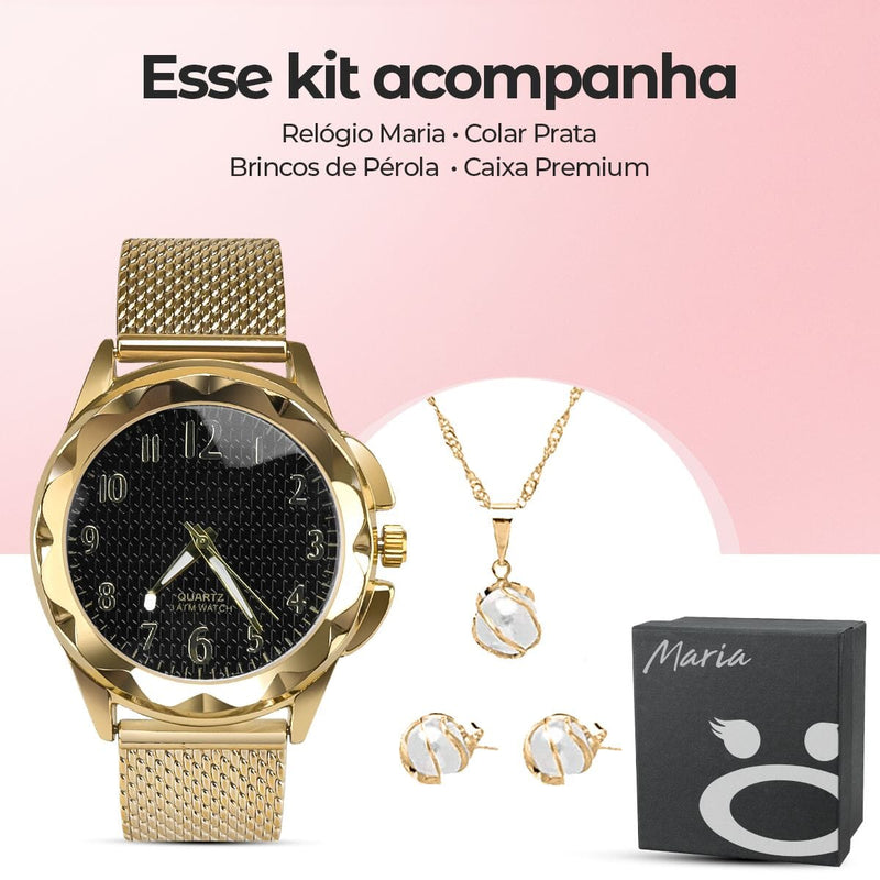 Relogio feminino dourado aço prova dagua + pulseira