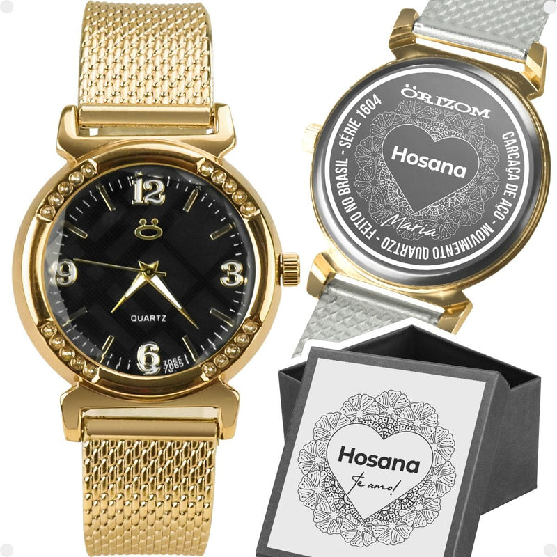 relogio feminino dourado aço silicone banhado inox moda