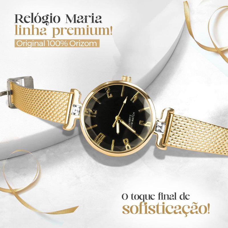 Relogio feminino dourado banhado aço inox silicone + caixa