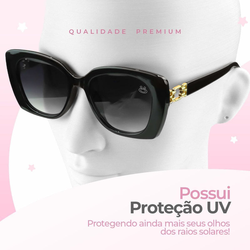 Relogio feminino dourado + sol proteção uv oculos silicone