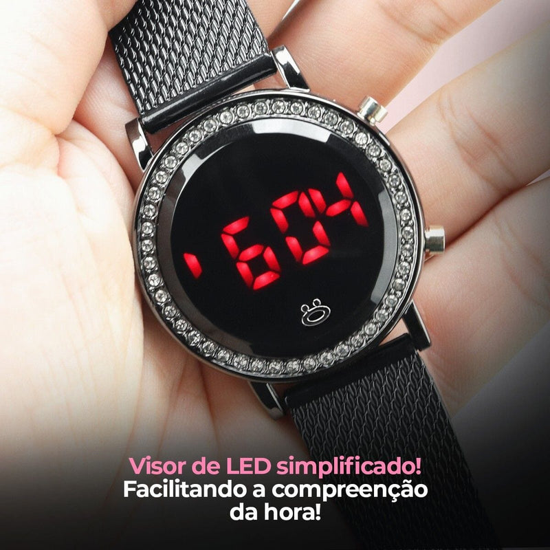 relogio feminino led digital aço inoxidavel silicone