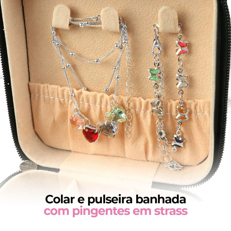 Relogio feminino prova dagua + brincos + colar + pulseira