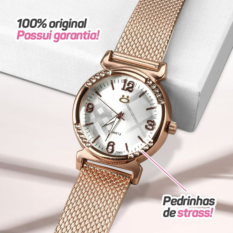 relogio feminino silicone aço inox caixa rose banhado