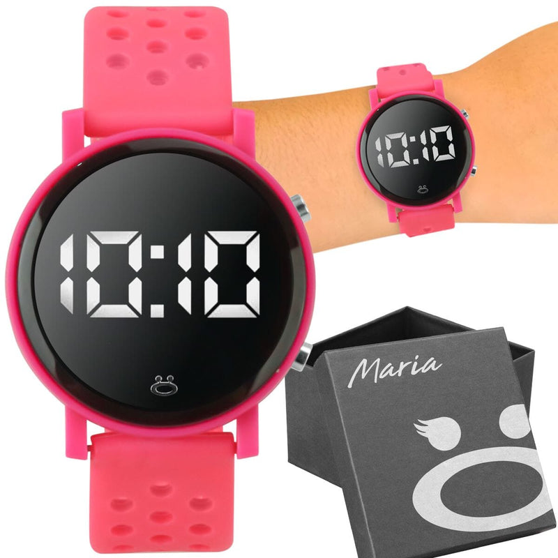 Relogio feminino silicone rosa digital led premium + caixa