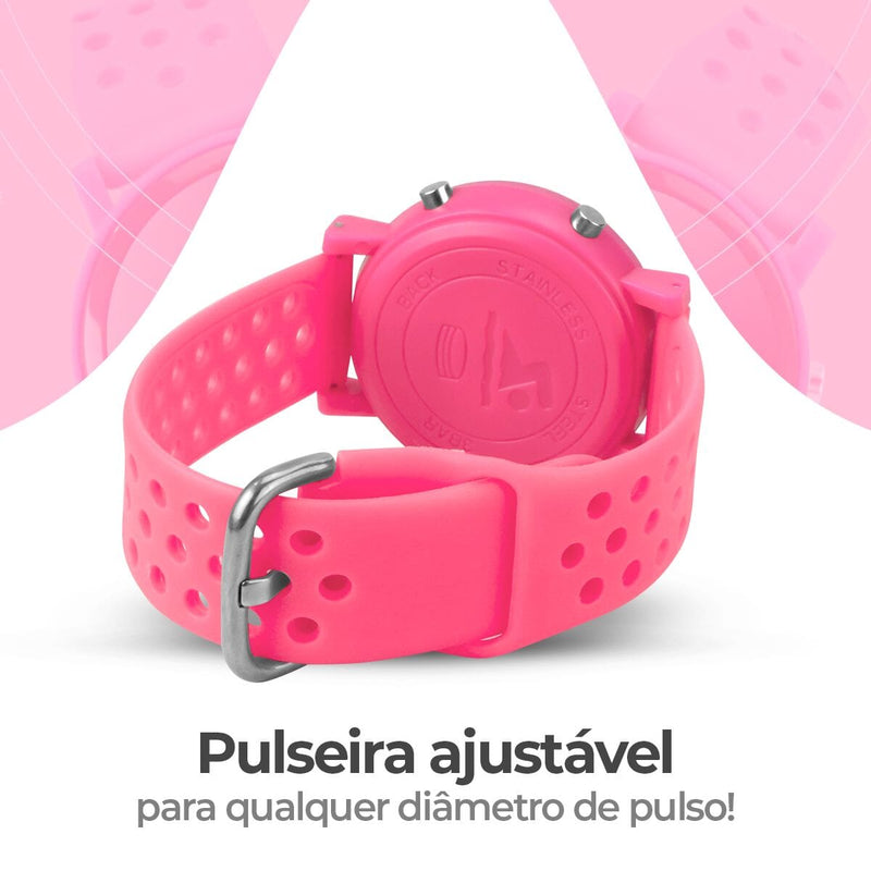 Relogio feminino silicone rosa digital led premium + caixa