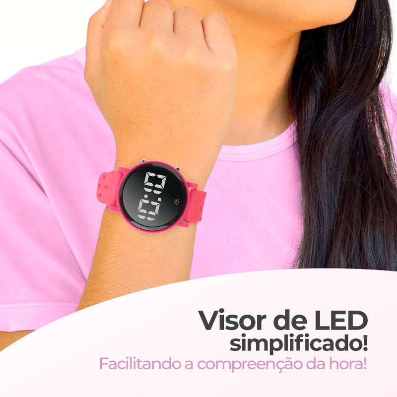 Relogio feminino silicone rosa digital led premium + caixa