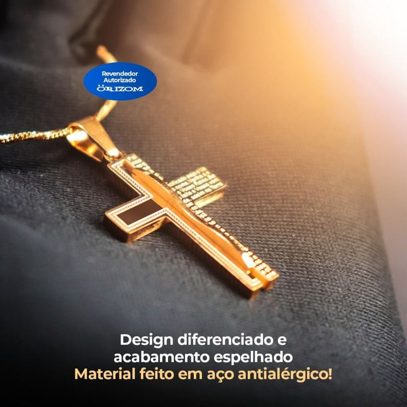 Relogio masculino aço banhado + cordão crucifixo + caixa