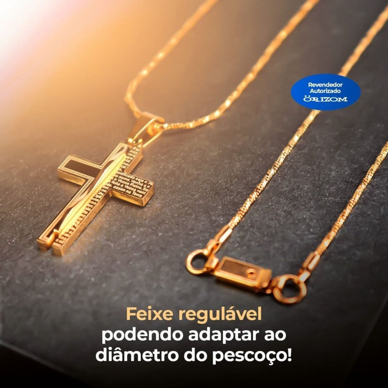 Relogio masculino aço banhado + cordão crucifixo + caixa