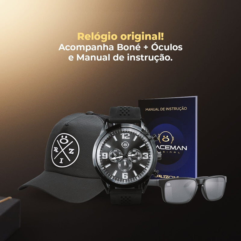 Relogio masculino aço inox + boné + oculos sol proteção uv