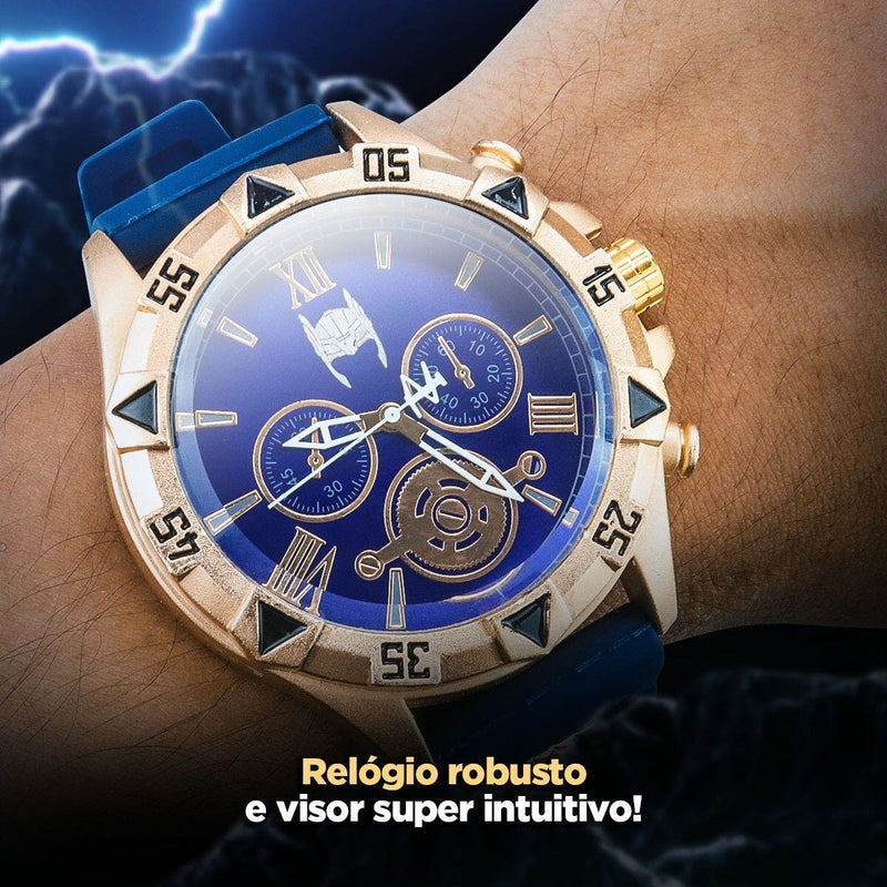 relogio masculino aço inox dourado silicone thor banhado