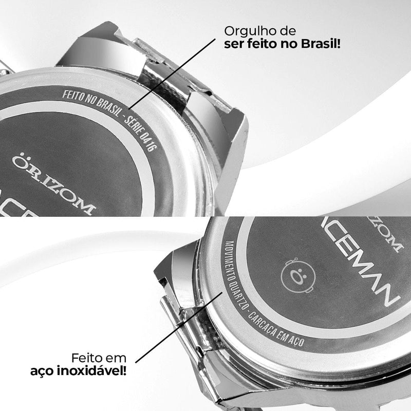 relogio masculino aço inox original prata grande + caixa