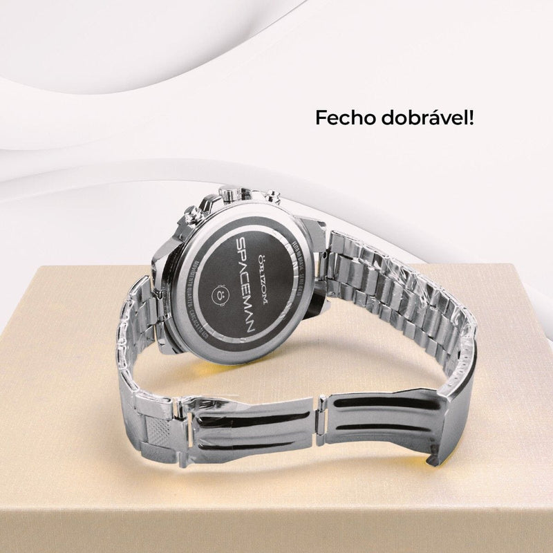 Relogio masculino aço inox prata + pulseira pai nosso