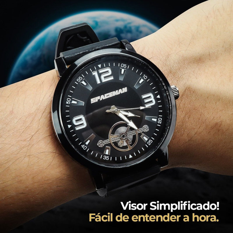 Relogio masculino aço inox preto caixa + prata silicone