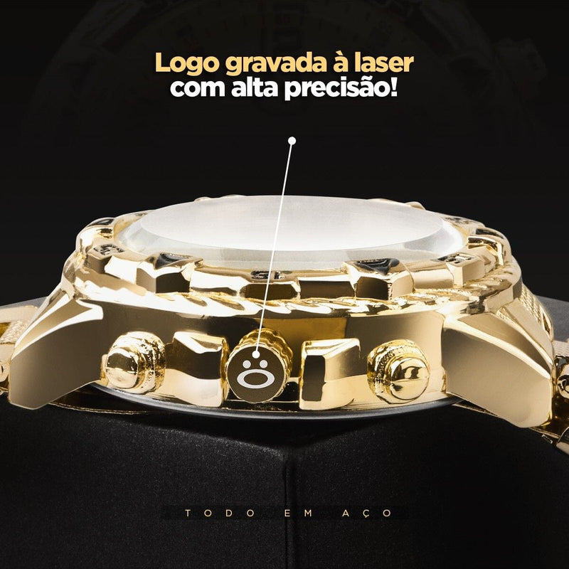 relógio masculino aço inox + pulseira + cordão crucifixo