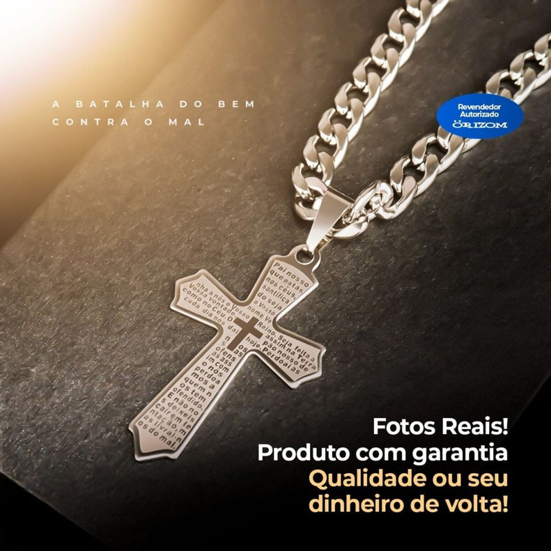 relogio masculino aço prata + pulseira + cordão cruz + caixa