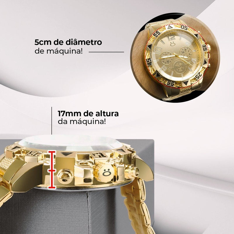 Relogio + masculino banhado dourado aço inox personalizado o