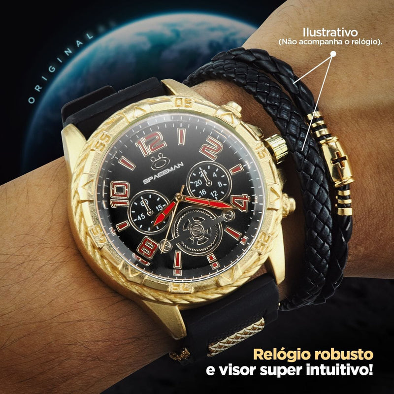 Relogio masculino dourado + cordão crucifixo + pulseira