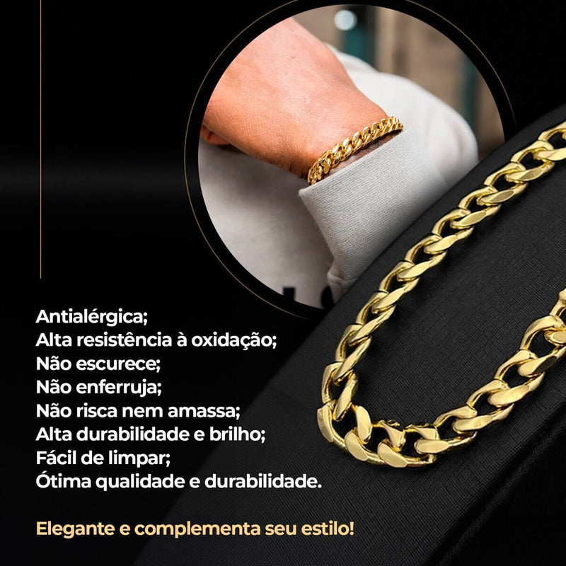 Relogio masculino dourado + cordão crucifixo + pulseira