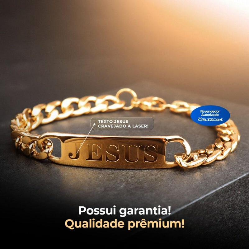 Relogio masculino dourado pulseira jesus preto analogico