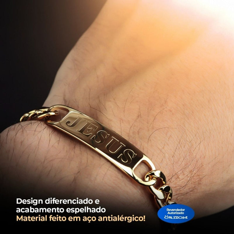 Relogio masculino dourado pulseira jesus preto analogico