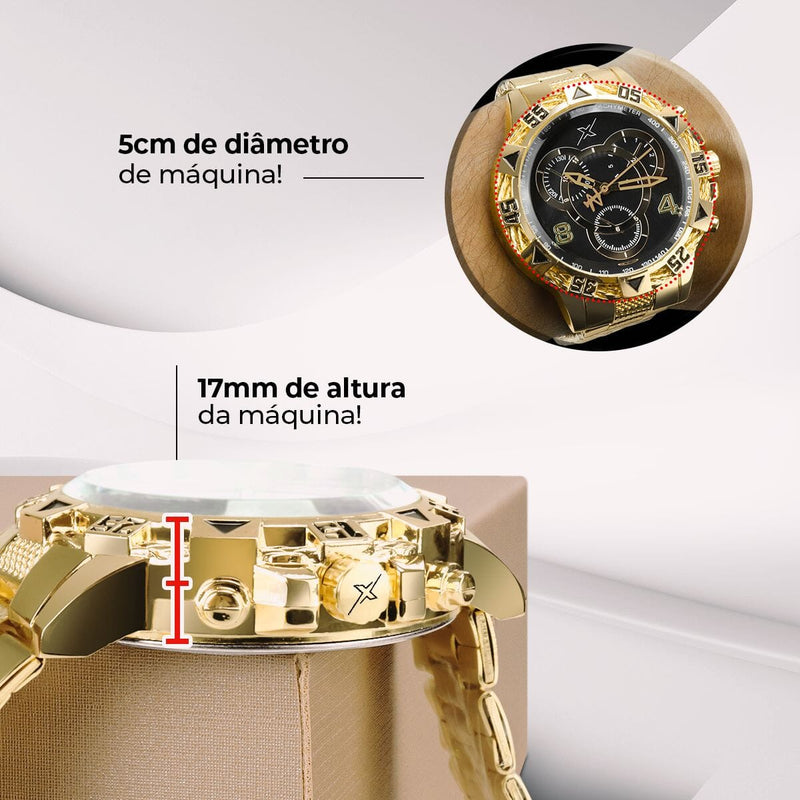 Relogio masculino inoxidavel dourado aço + premium caixa