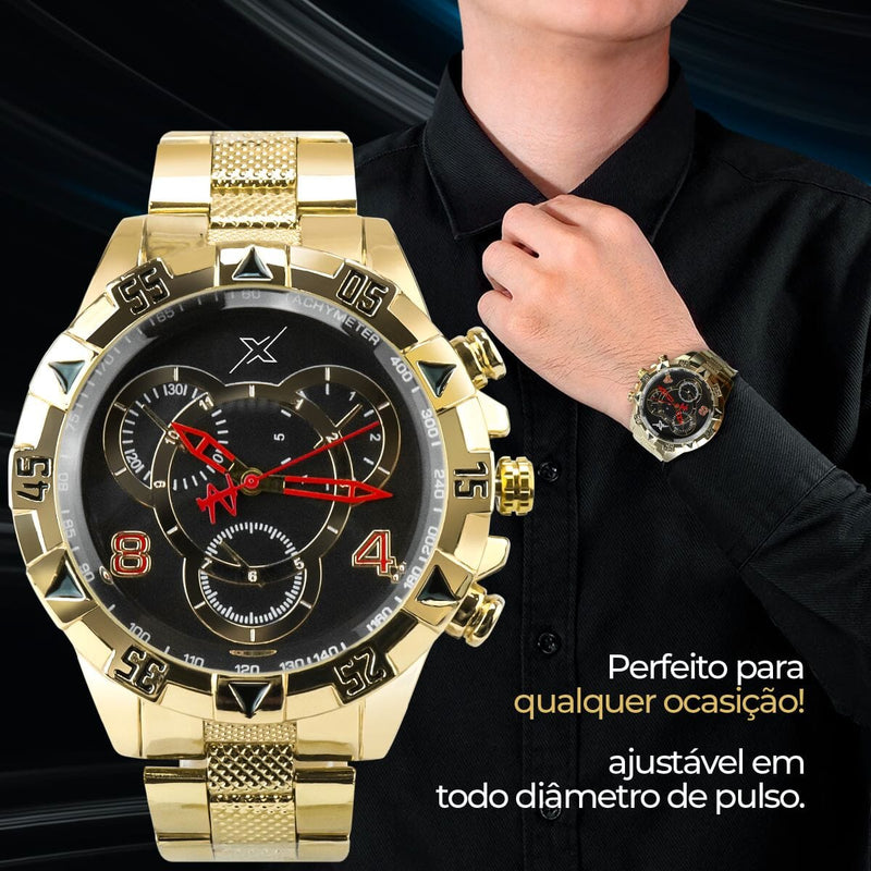 Relogio masculino inoxidavel dourado aço + premium caixa