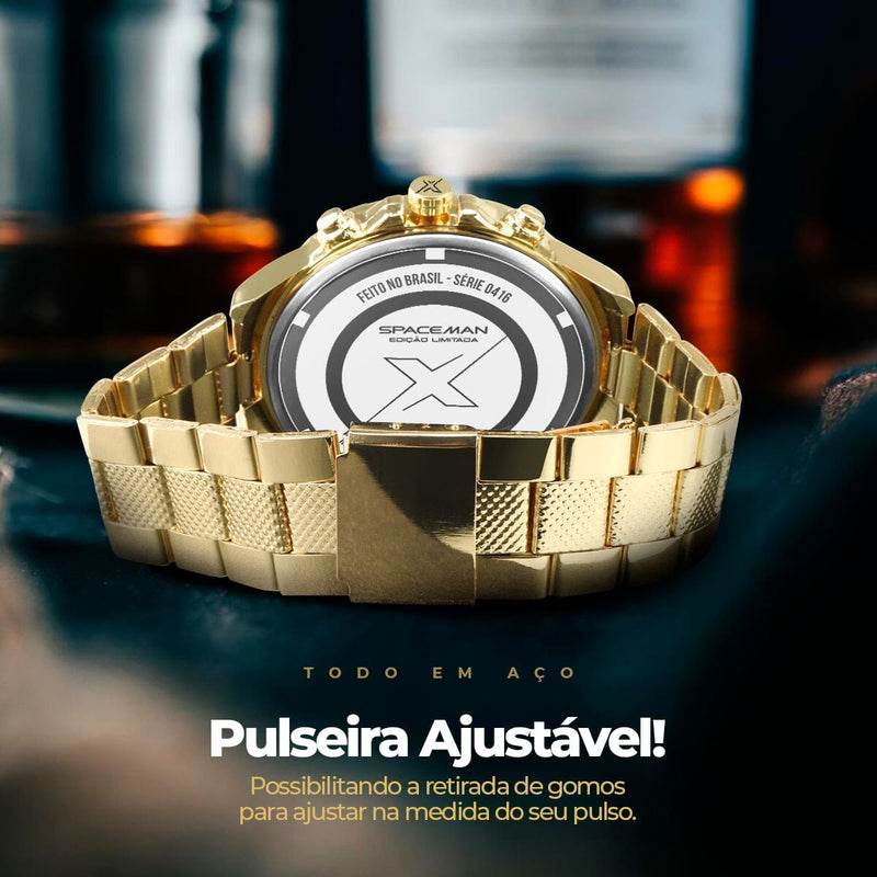 Relogio masculino inoxidavel dourado aço + premium caixa