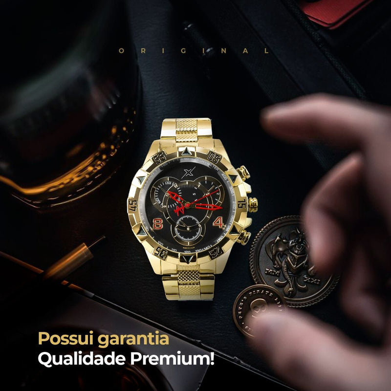 Relogio masculino inoxidavel dourado aço + premium caixa