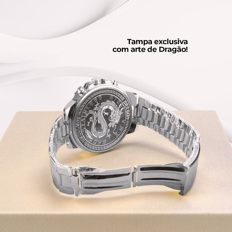 relogio masculino original aço inox grande prata + original