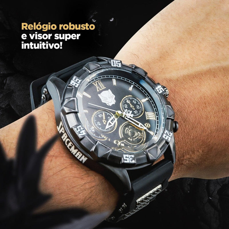 Relogio masculino pantera preto aço inox + corrente cordão