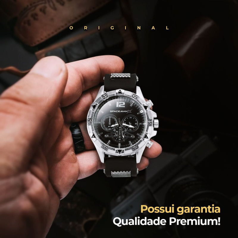 Relogio masculino prata + cordão grumet + caixa + pulseira