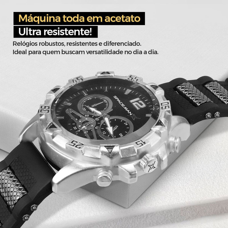 Relogio masculino prata + cordão grumet + caixa + pulseira