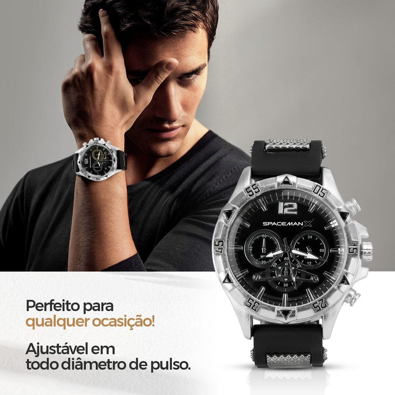 Relogio masculino prateado + pulseira + cordão prata grumet