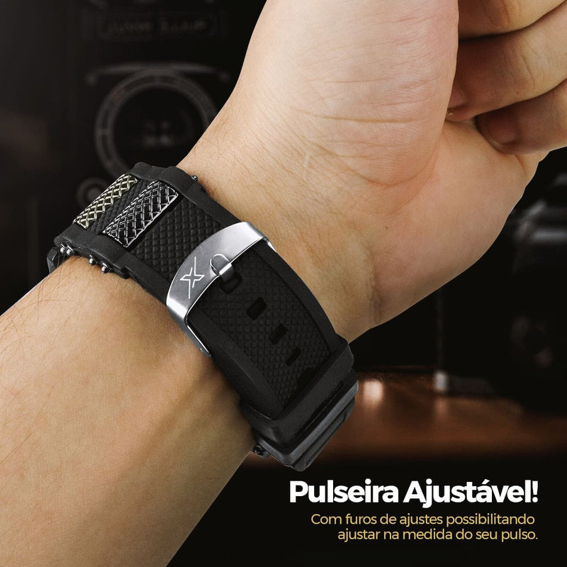 Relogio masculino prateado + pulseira + cordão prata grumet