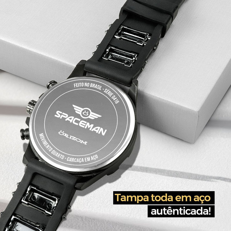 Relogio masculino preto + cordão prata grumet + pulseira