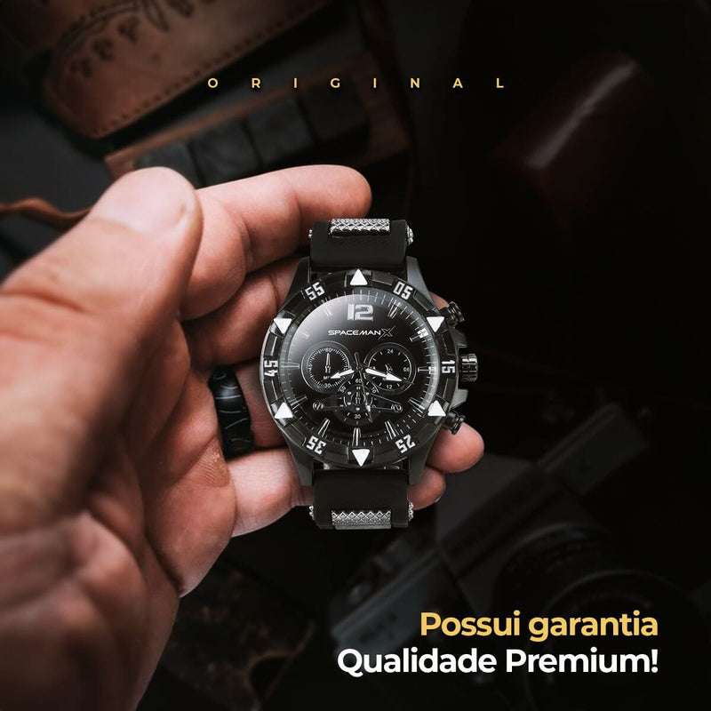 Relogio masculino preto + cordão prata grumet + pulseira