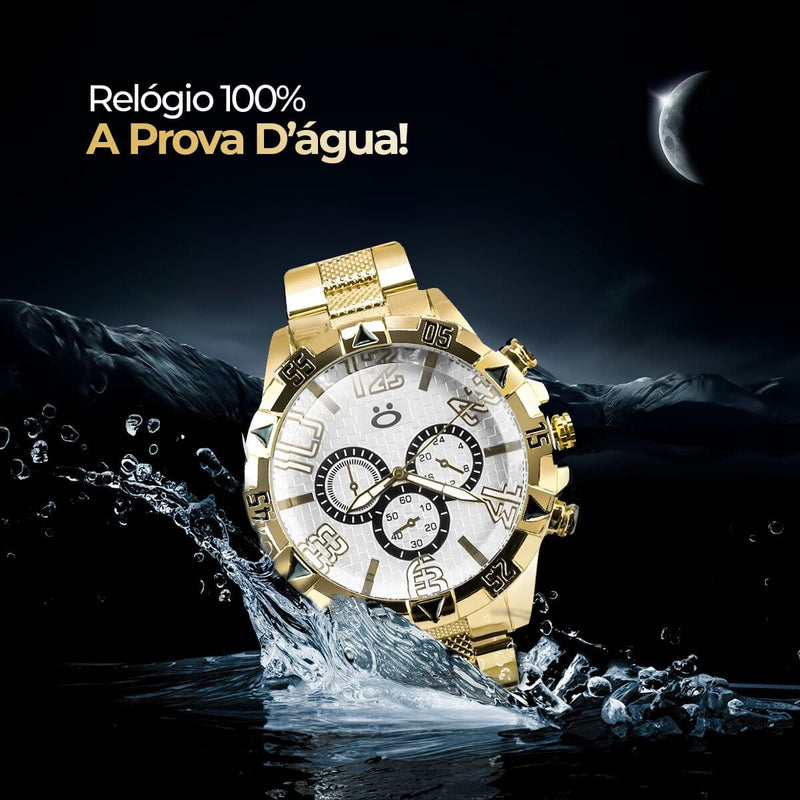 relogio masculino prova dagua aço inoxidavel dourado + caixa