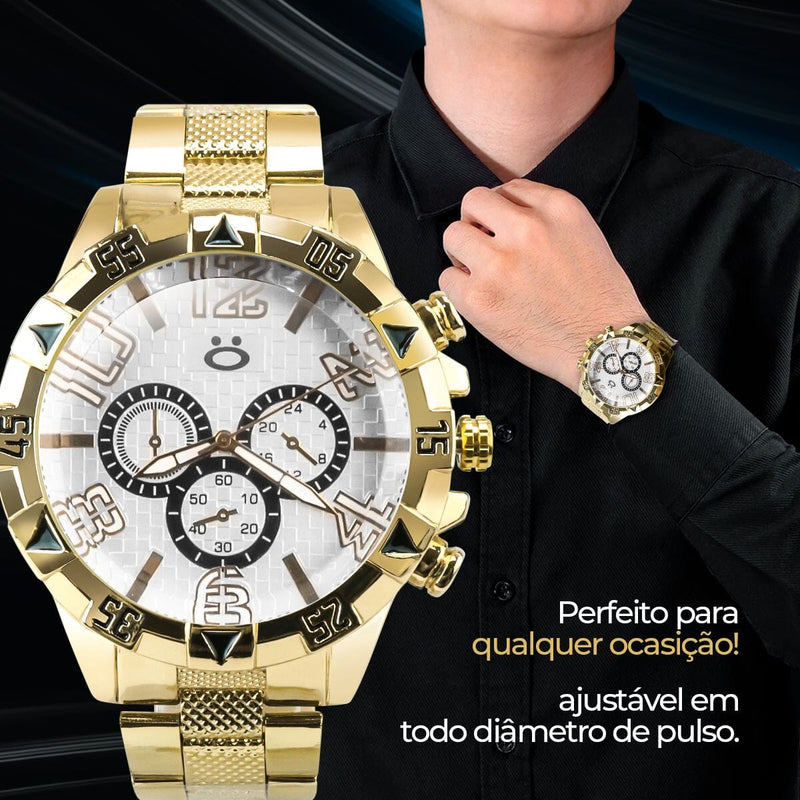 relogio masculino prova dagua aço inoxidavel dourado + caixa