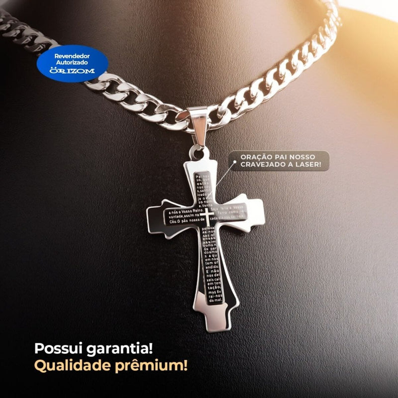 Relogio masculino silicone aço + cordão grumet crucifixo