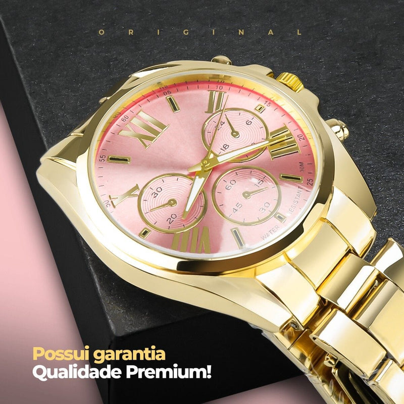 Relogio qualidade premium feminino banhado prova dagua aço