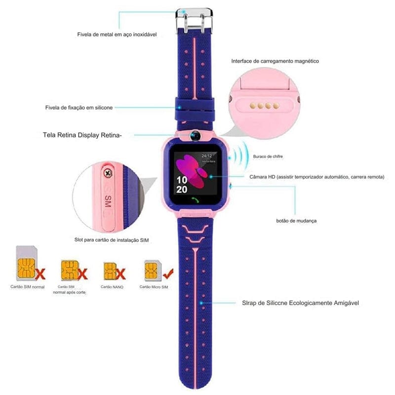 Relógio SmartWatch Infantil Q12 Com GPS Rastreador