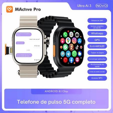 Smartwatch Ultra 3 Ai 5G 2/16GB Amoled Com Chip Android Camera Wifi